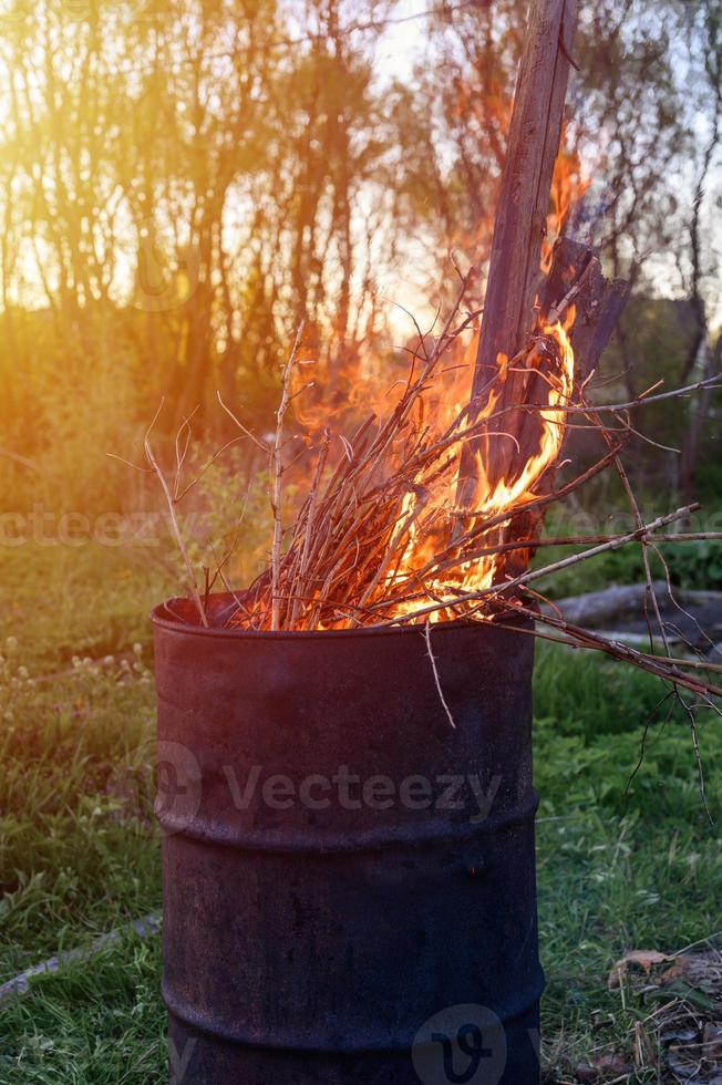 Burning garbage barrel 2211072 Stock Photo at Vecteezy