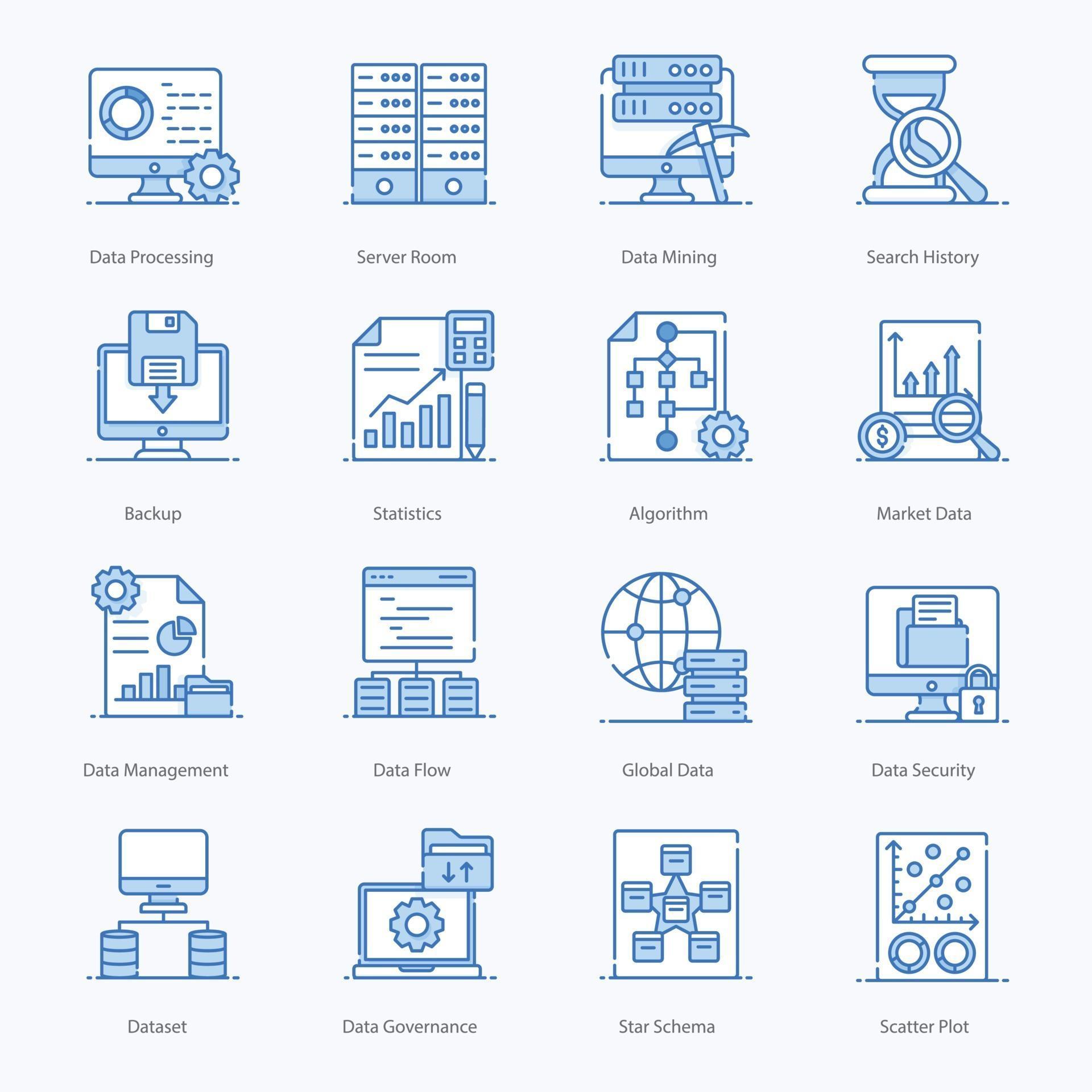 Big Data and Data Processing Icons 2211156 Vector Art at Vecteezy