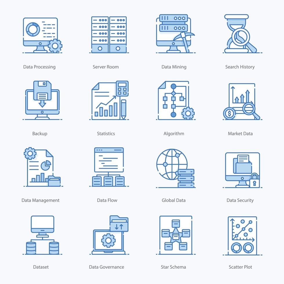 Big Data and Data Processing Icons vector