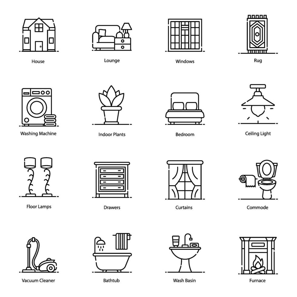 adornos para el hogar e iconos de interiores vector