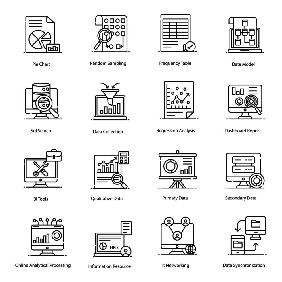 Big Data and Data Organization Icons vector