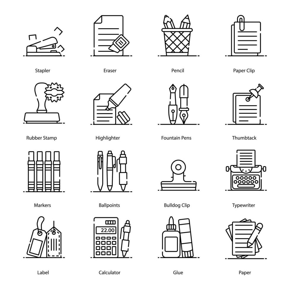 Office Supplies and Equipment Icons vector