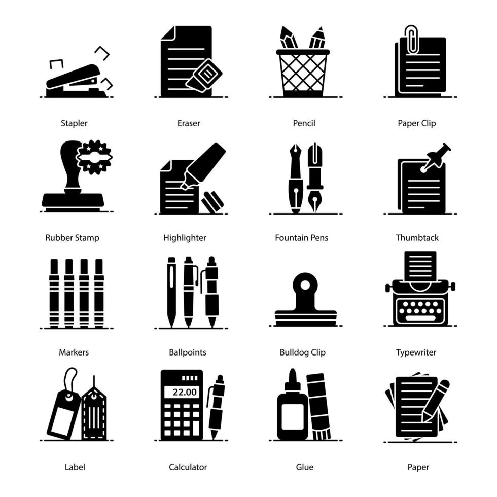 suministros de oficina y equipo de iconos vector