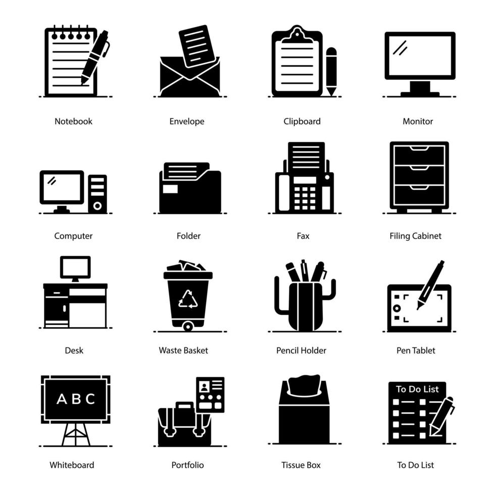 Stationery Items and Accessories Icons vector