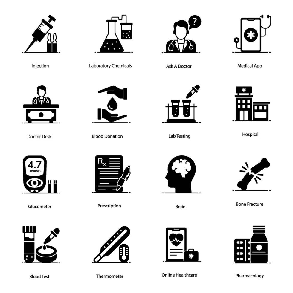 iconos de equipos médicos y de laboratorio vector