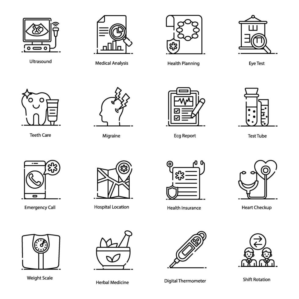 Medical, Illness and Diagnosis Icons vector