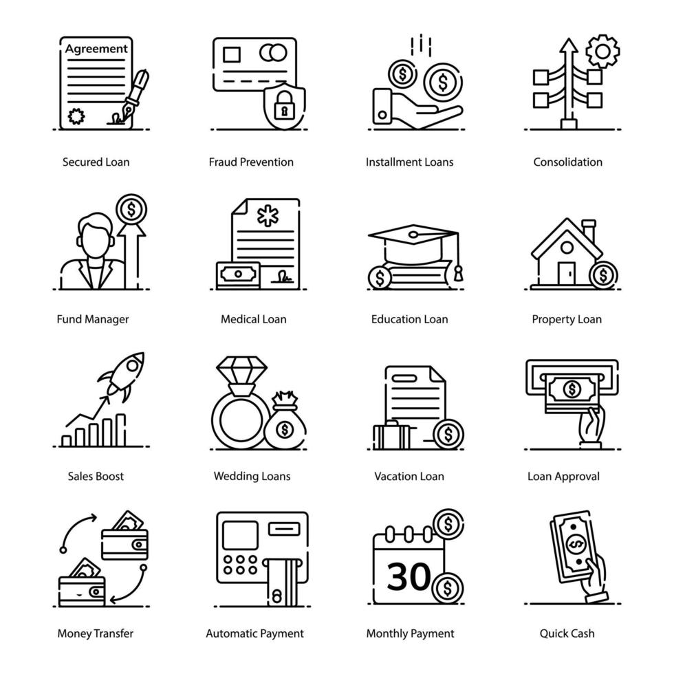 Lending Money and Mortgage Icons vector