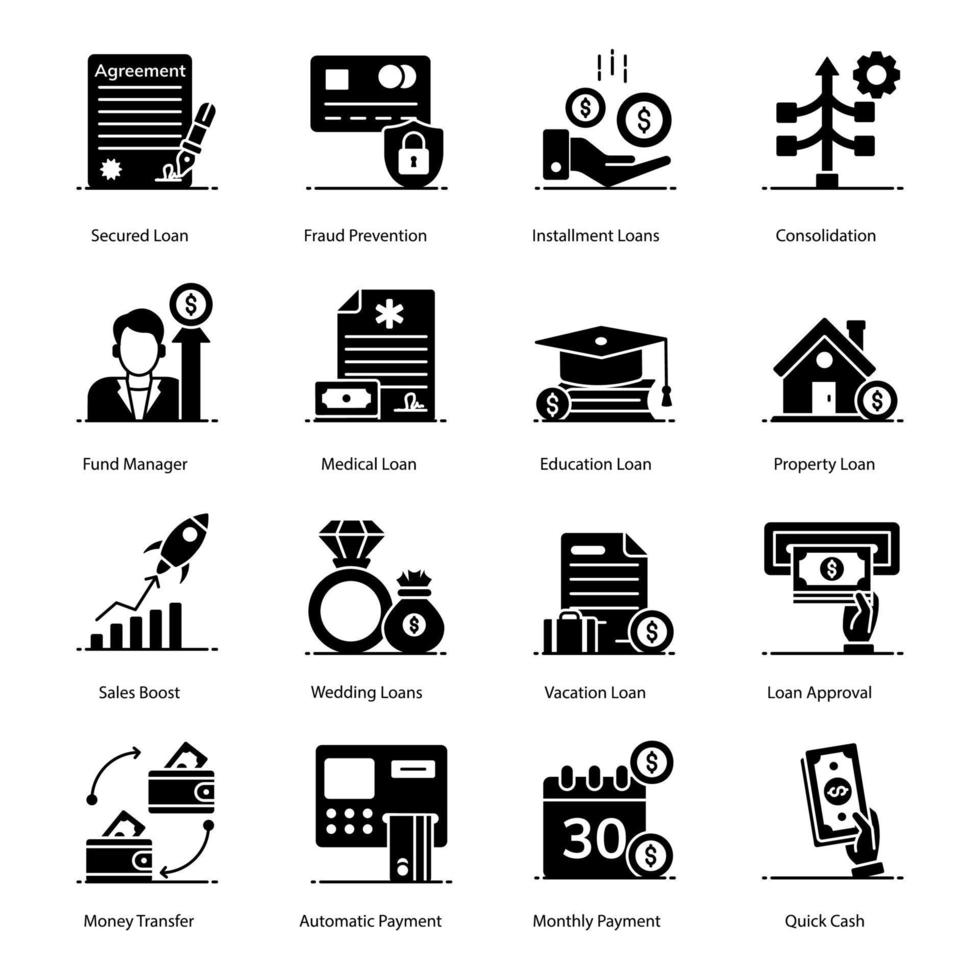 Lending Money and Mortgage Icons vector