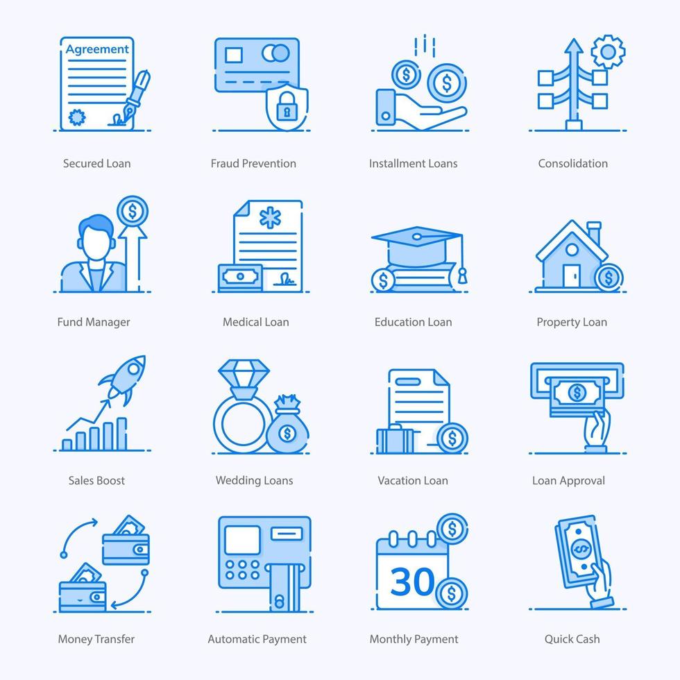 Lending Money and Mortgage Icons vector