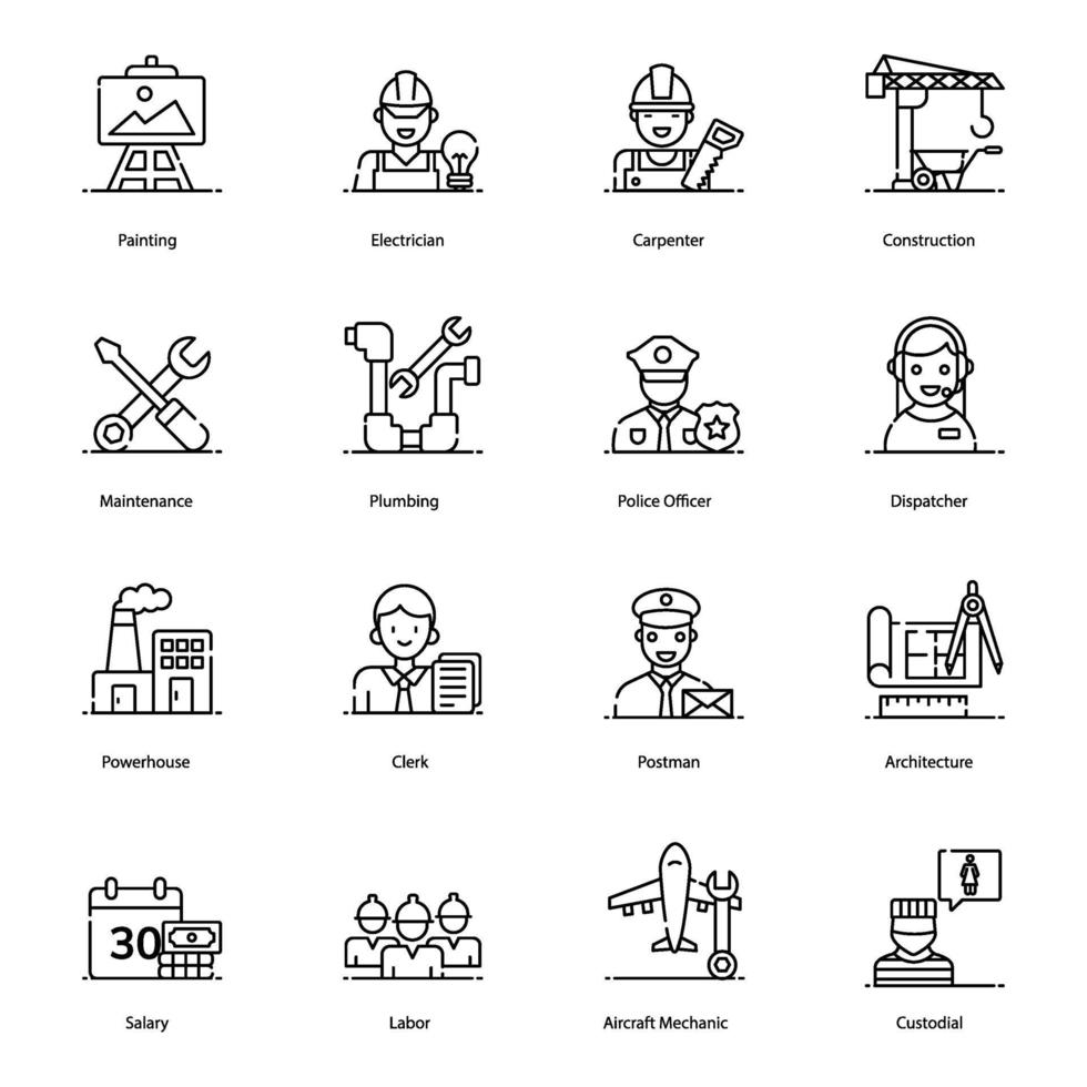 iconos de trabajos de cuello azul vector