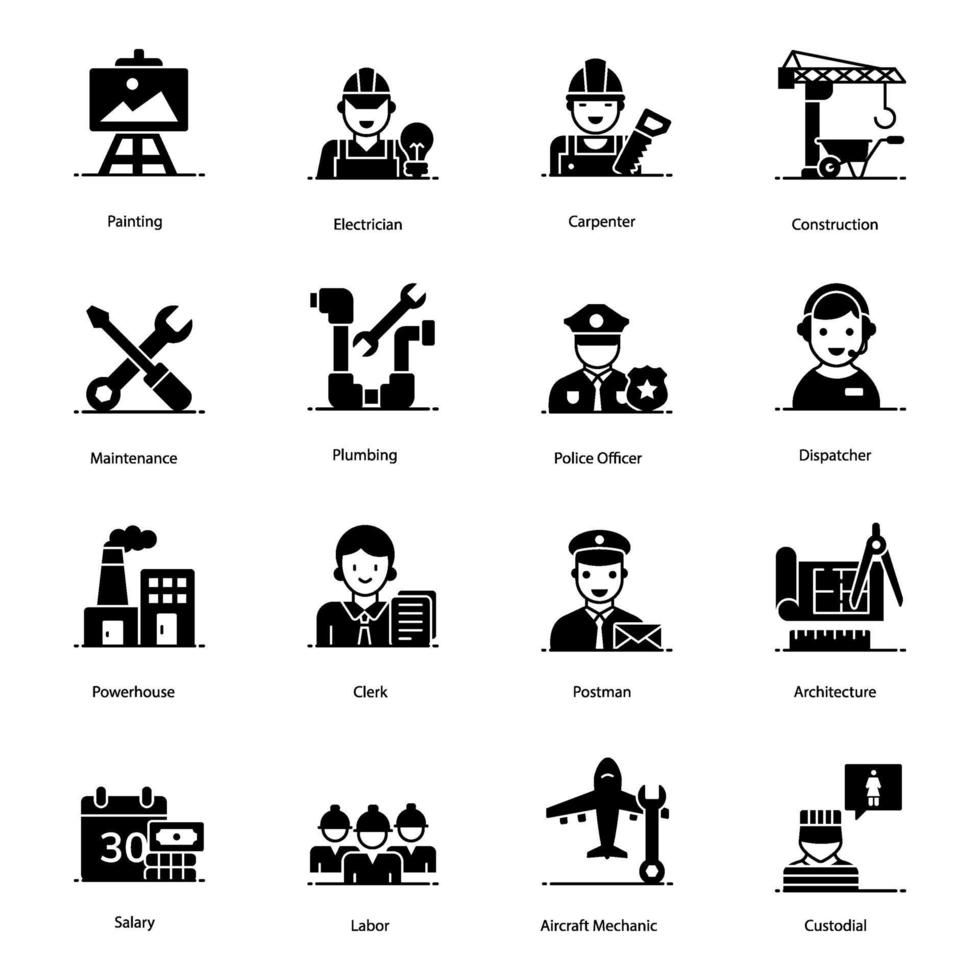 iconos de trabajos de cuello azul vector