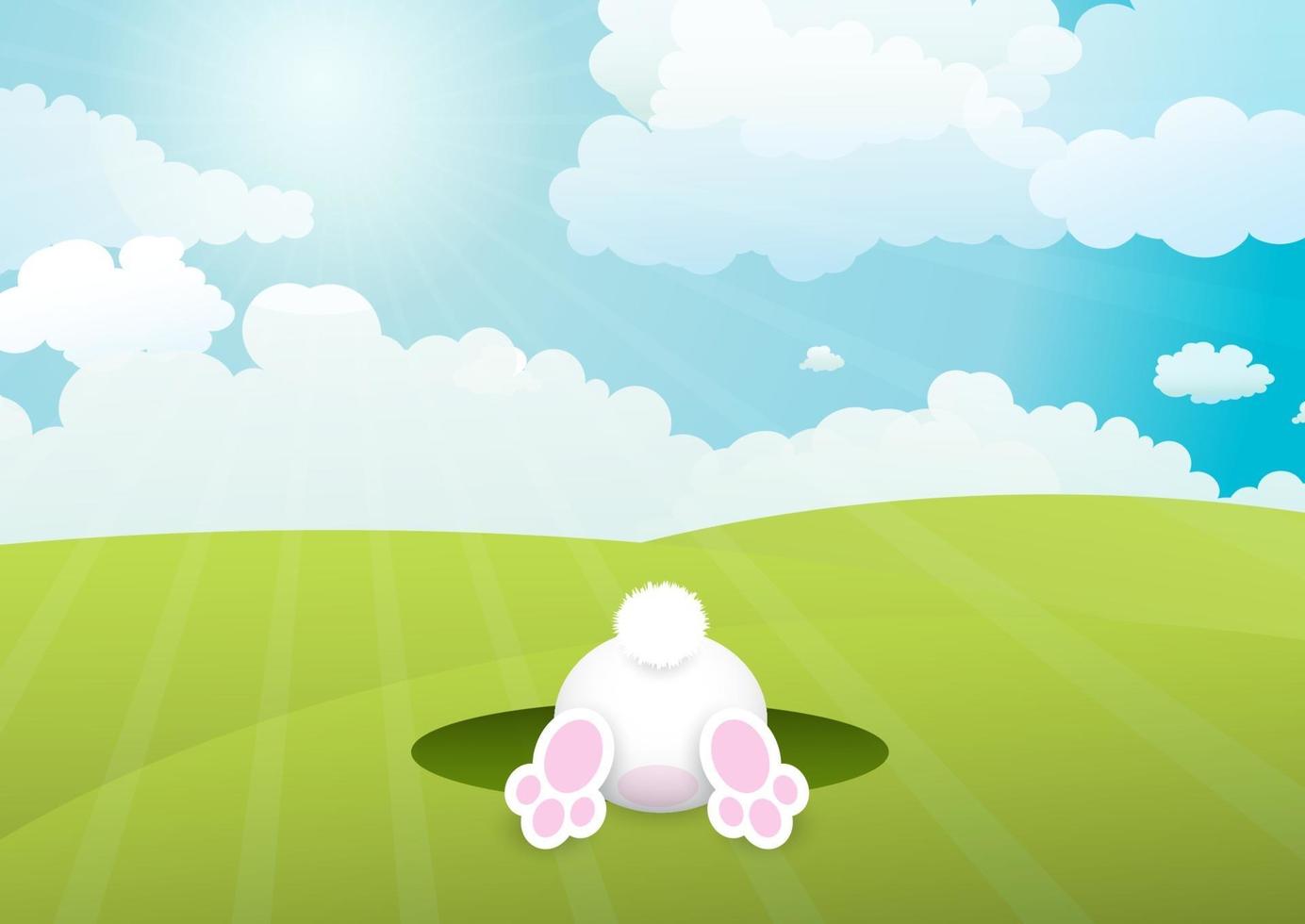 easter bunny in sunny landscape background vector