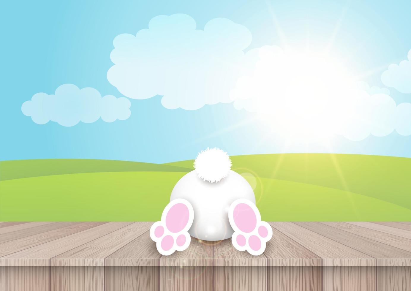 Easter background with a cute bunny on a wooden table vector