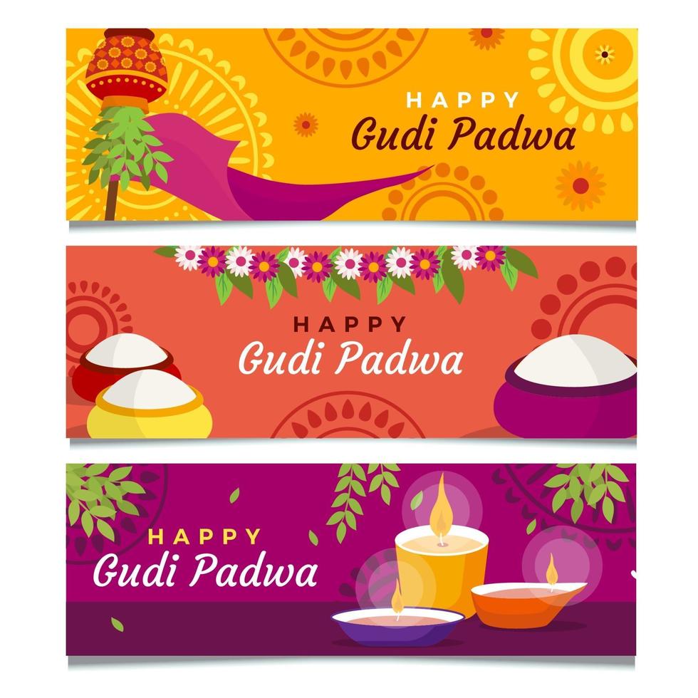 conjunto de banners de gudi padwa vector