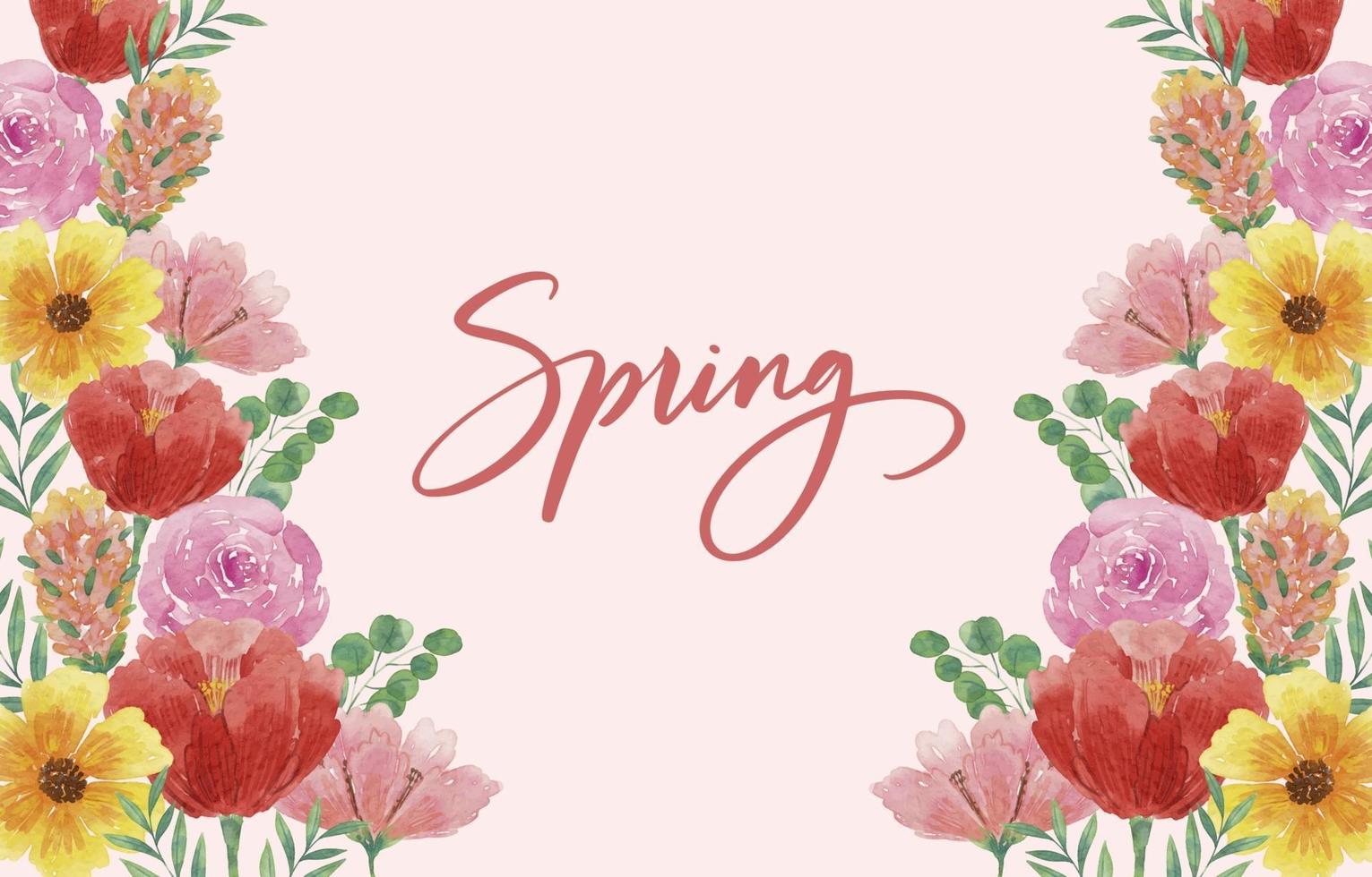 Beautiful Watercolor Spring Background with Blooming Flowers vector