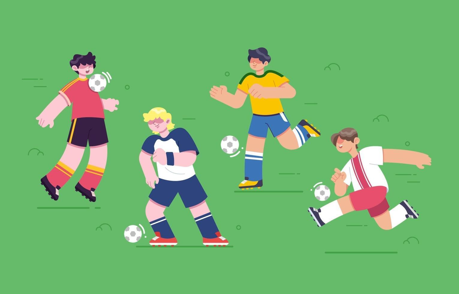 lindo juego de caracteres de jugador de fútbol vector