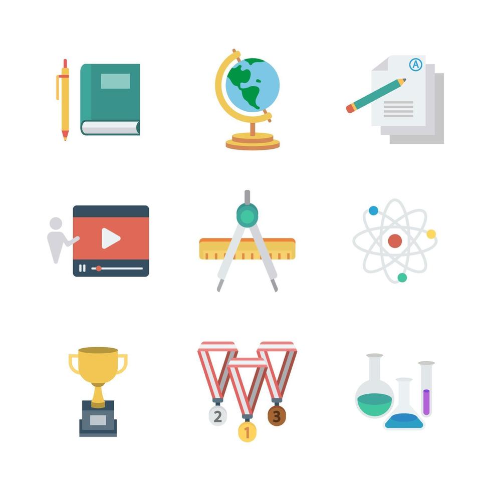 conjunto de iconos planos de educación vector