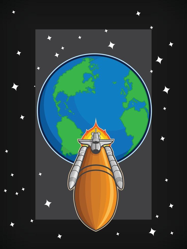 Flying Space Shuttle Orbit Launch Cartoon Illustration Vector