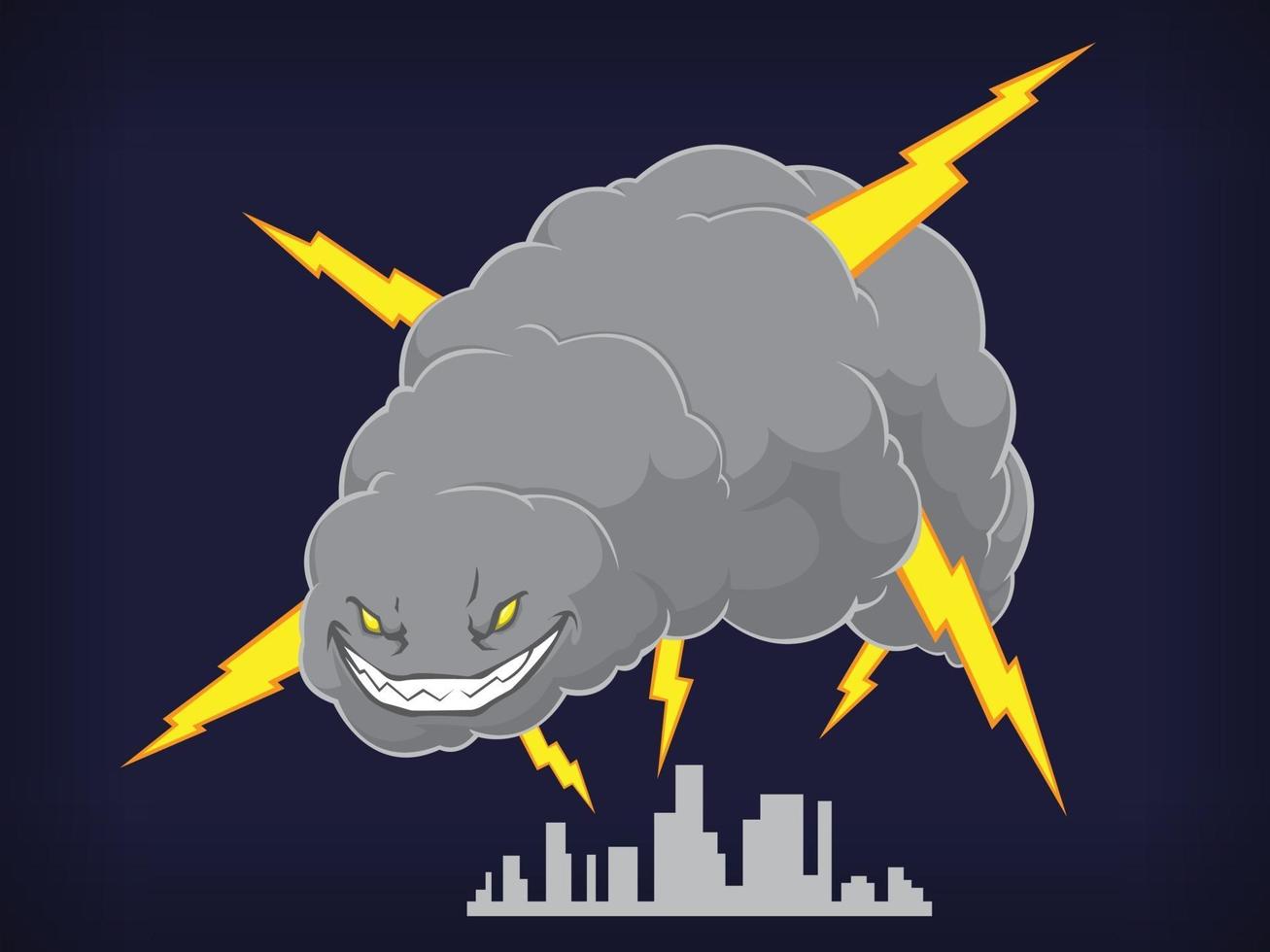 huracán tifón trueno nube de tormenta dibujo vectorial de dibujos animados vector