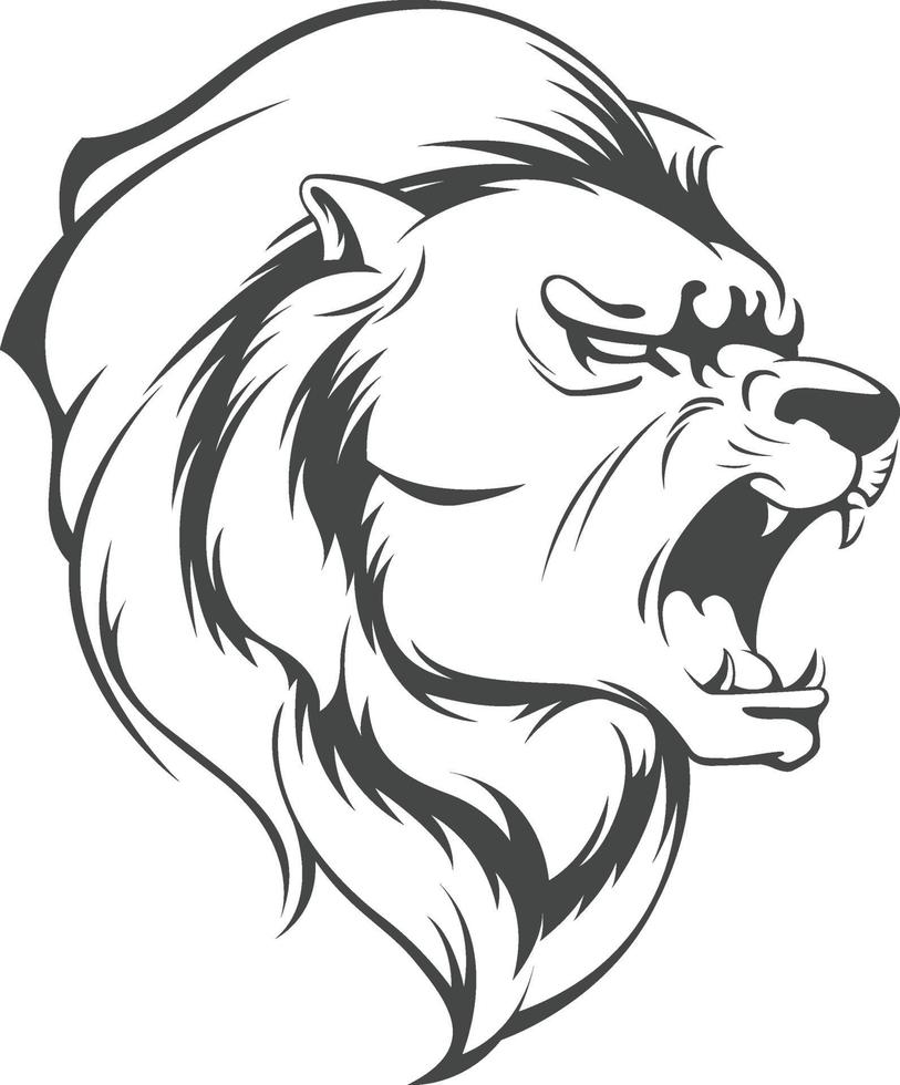 Roaring Lion Silhouette, Angry Animal Stencil, Vector Clipart Drawing