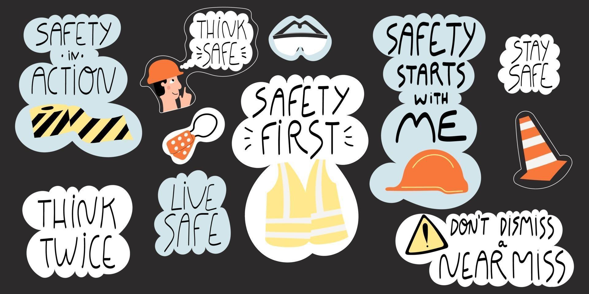 Safety hand drawn lettering set vector