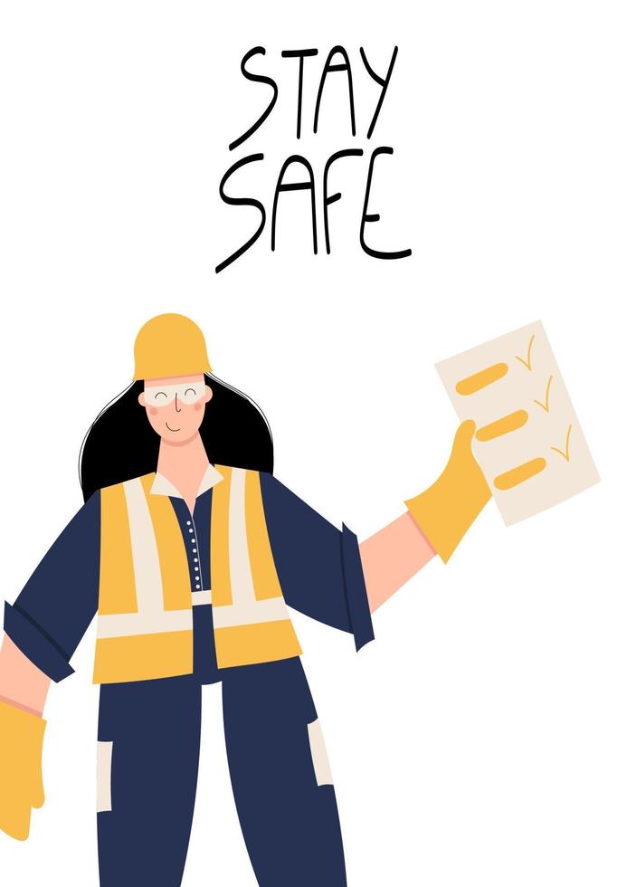 Stay safe poster with Industrial worker vector