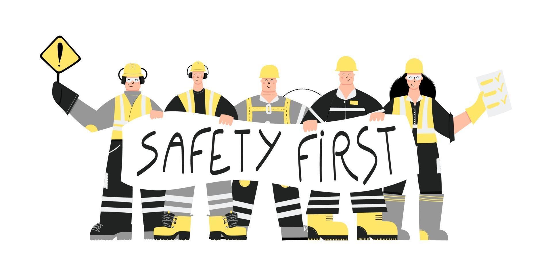 Construction Workers with Safety first sign vector