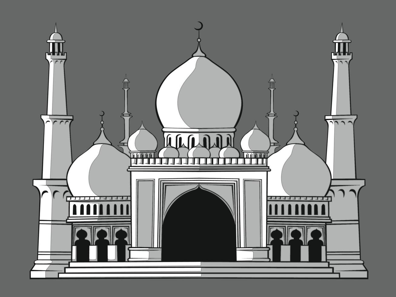Islamic Moslem Mosque Silhouette, Ramadan Stencil Vector Drawing