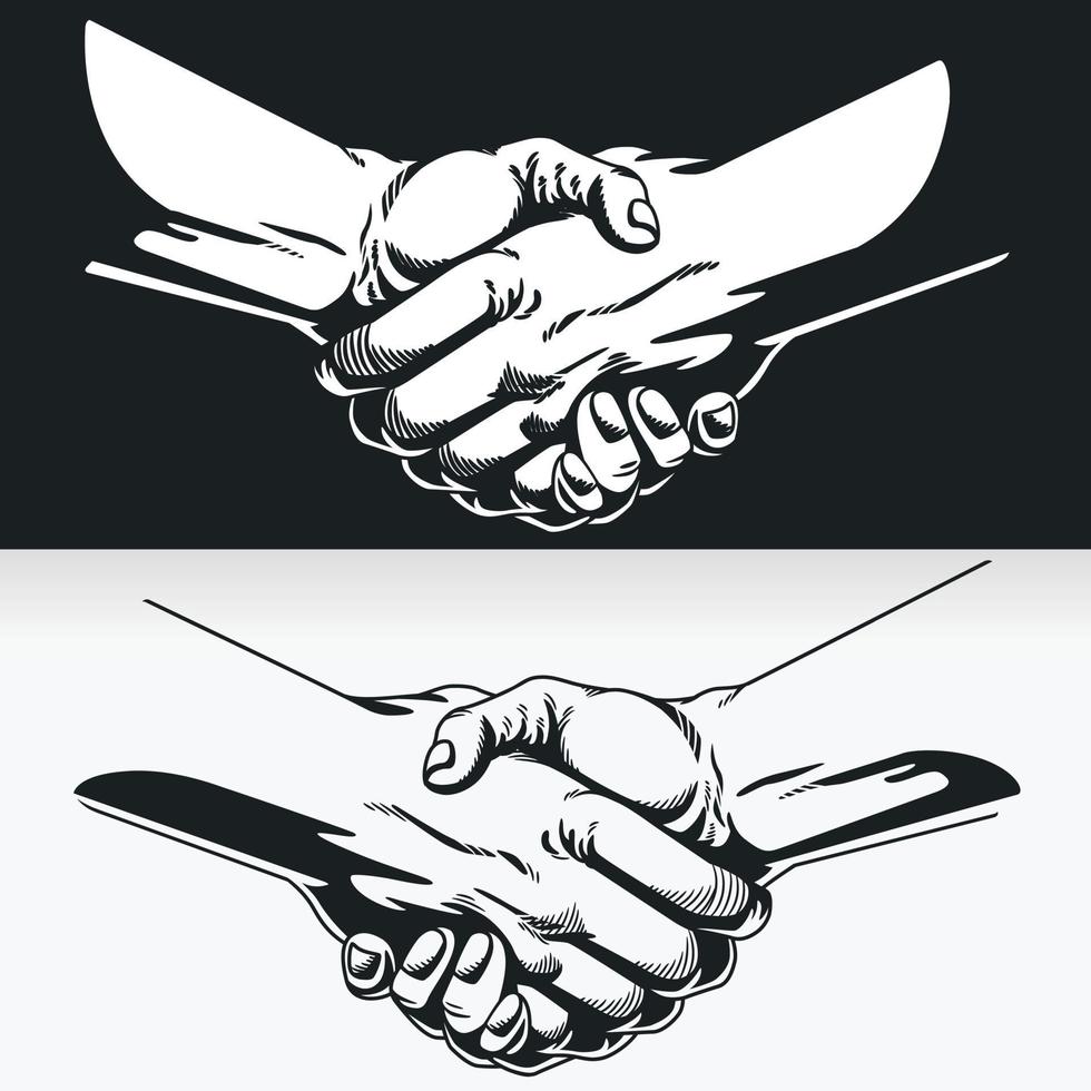 Silhouette of Hand Shake, Black Outline Illustration Stencil Drawing vector