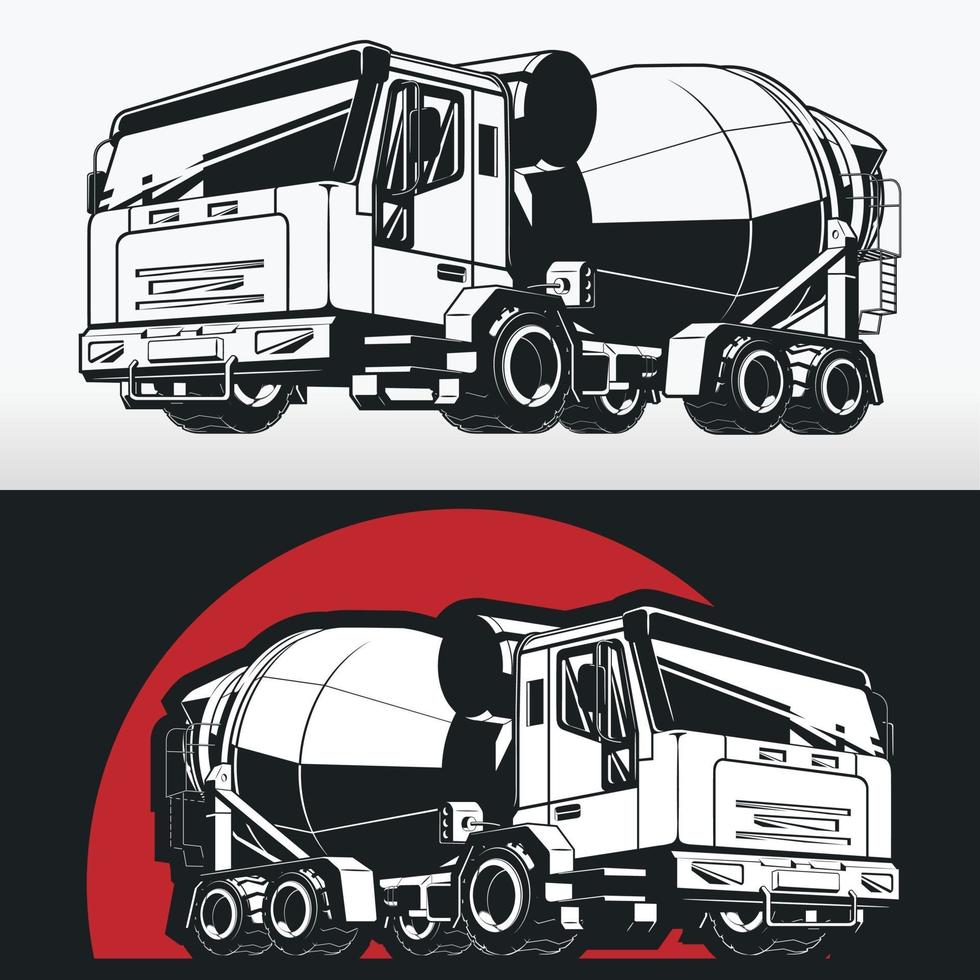 Silhouette of Concrete Mixer Cement Truck, Construction Vehicle Stencil vector