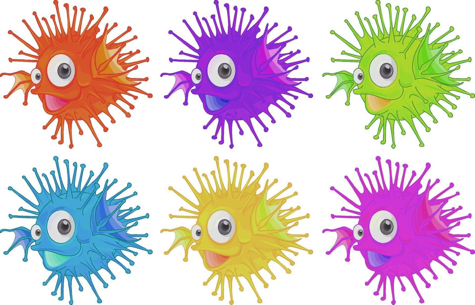 Set of many cute urchin cartoon character isolated on white background vector