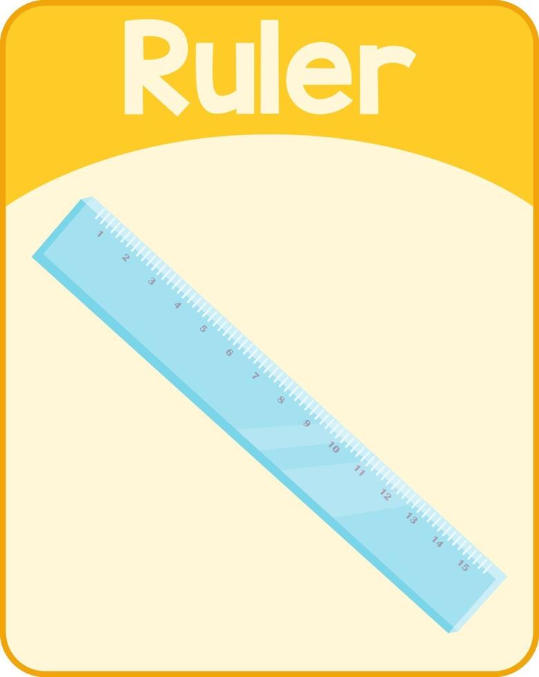 Educational English word card of ruler vector