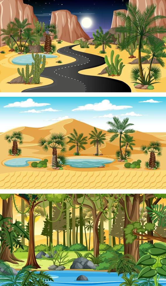 Set of different nature horizontal scenes vector