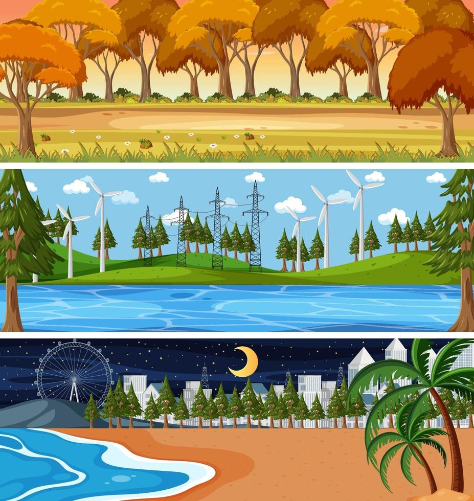 Conjunto de escenas horizontales de diferente naturaleza. vector