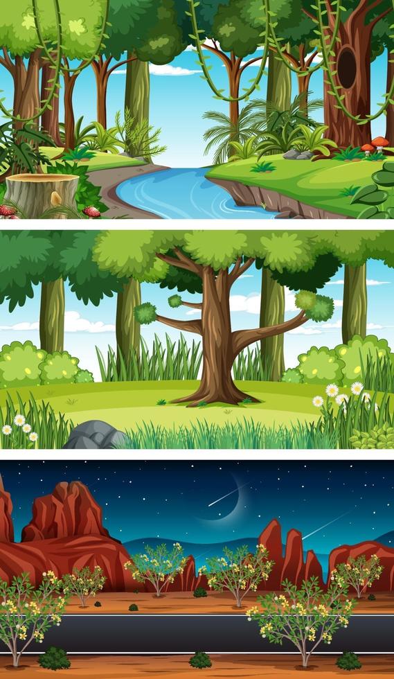 tres escenas horizontales de naturaleza diferente. vector