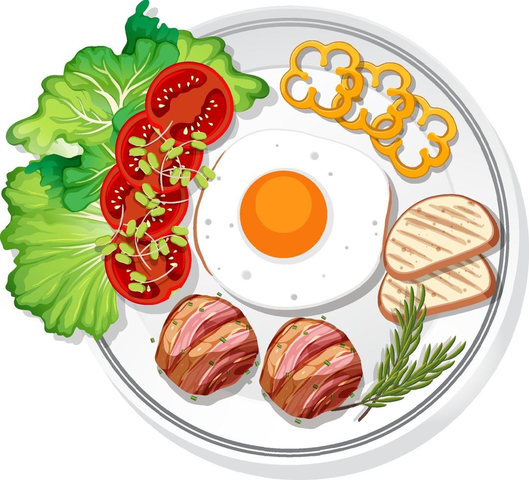 Top view of breakfast set on a dish isolated vector