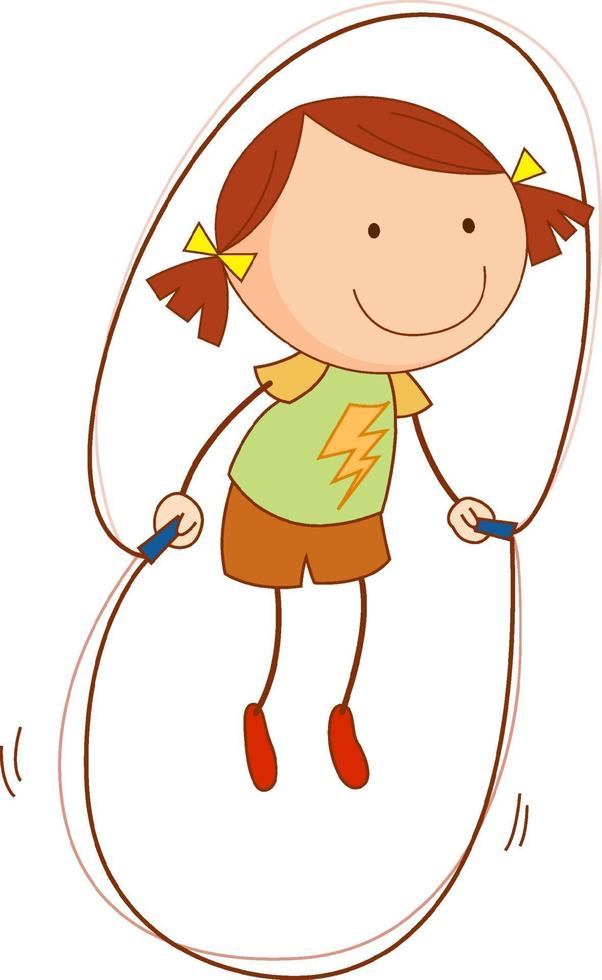 A doodle kid jumping rope cartoon character isolated vector