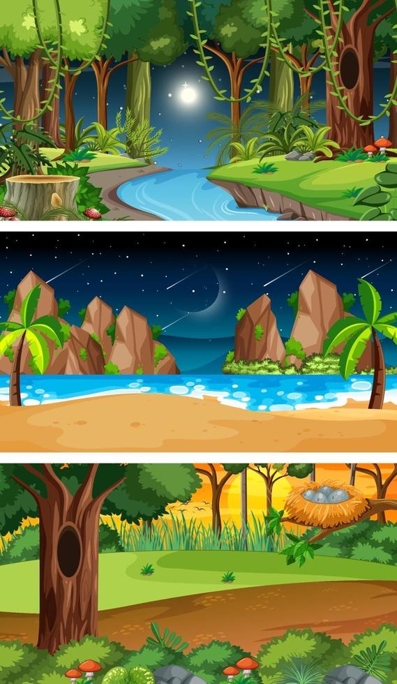 tres escenas horizontales de naturaleza diferente. vector