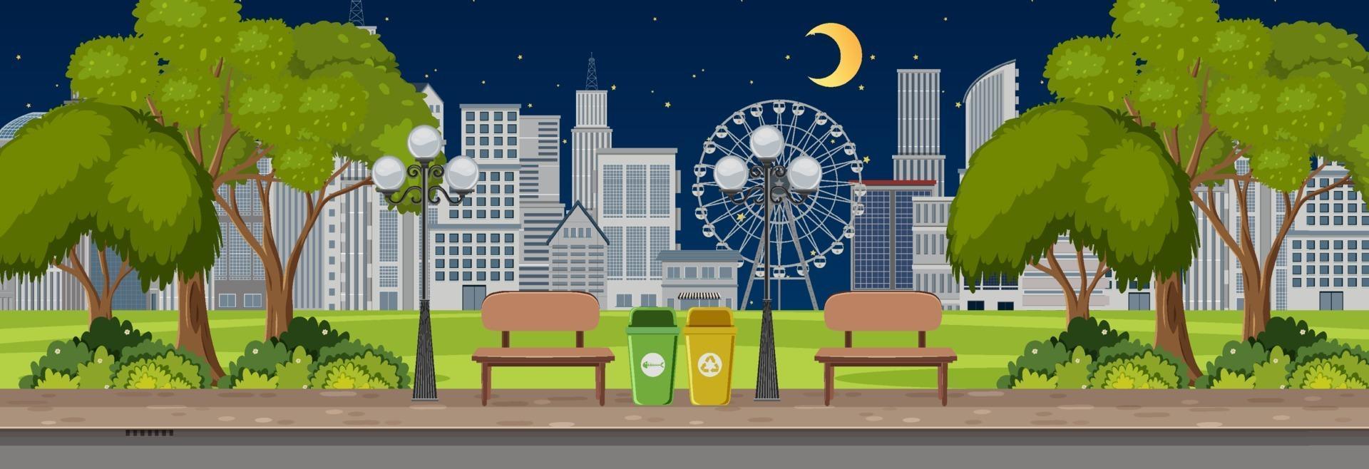 City park at night time horizontal scene vector