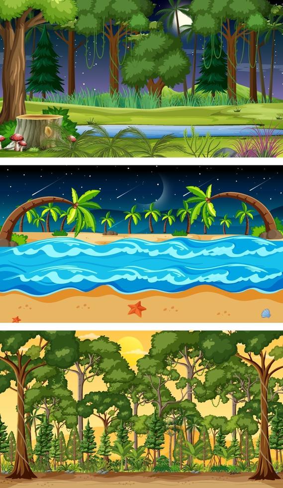 Set of different nature horizontal scenes vector