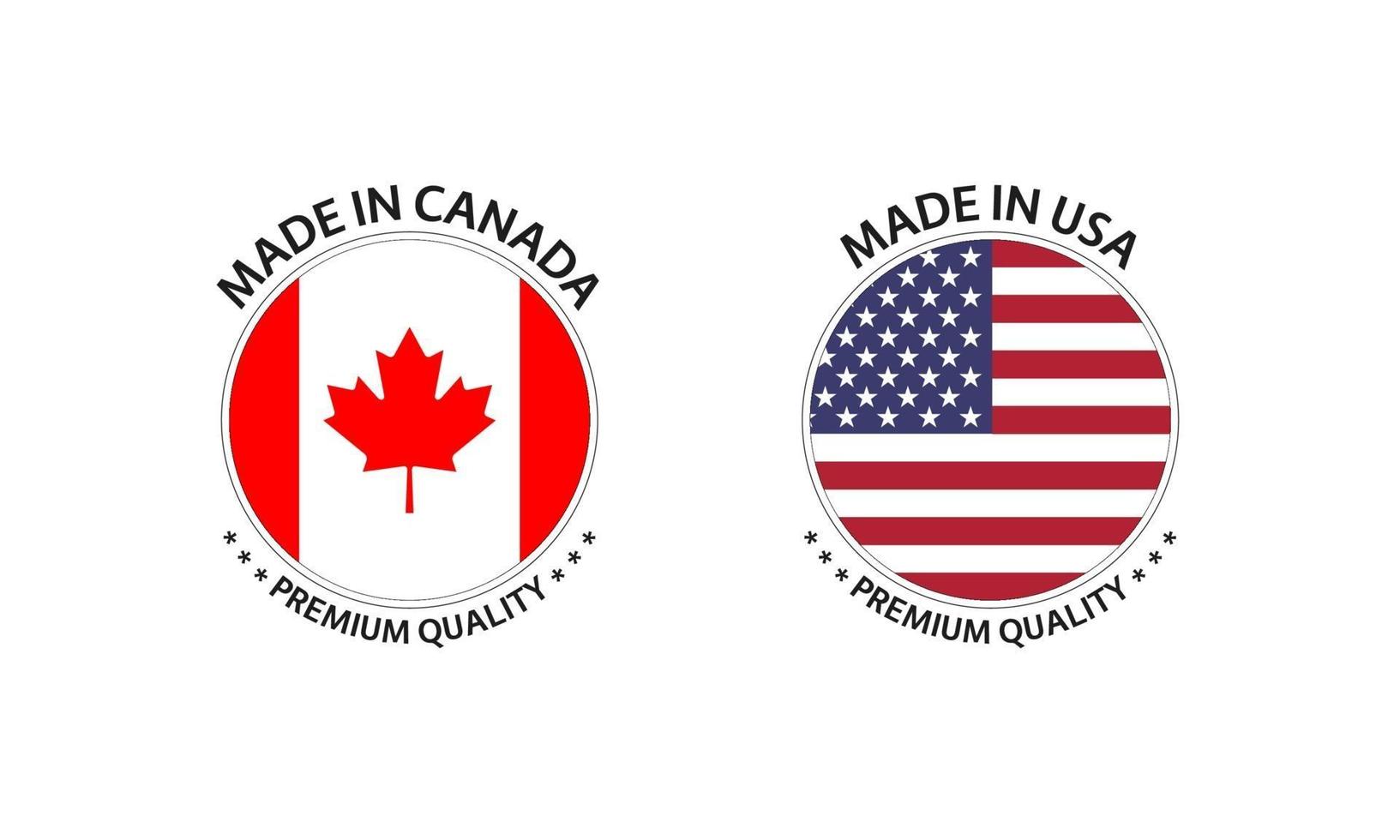 Set of two Canadian and United States of America stickers. Made in Canada and Made in USA. Simple icons with flags isolated on a white background vector