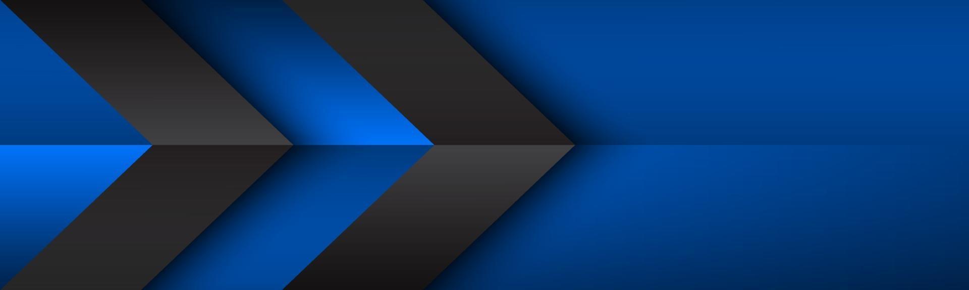 Black and blue overlay arrows header. Abstract modern vector banner with place for your text. Material design. Abstract widescreen background