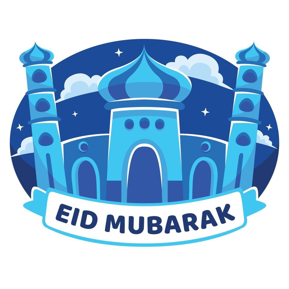 Eid mubarak greeting with mosque flat design style vector