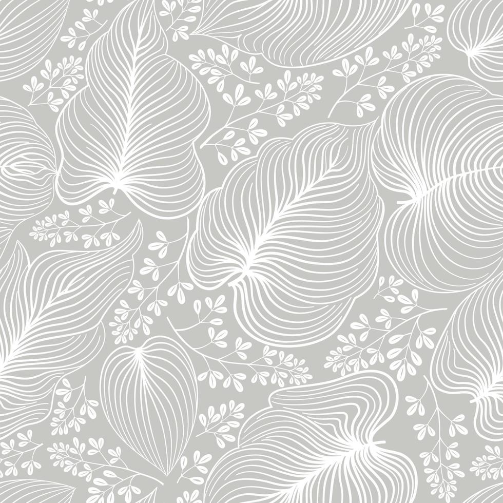 Floral line drawn artistic pattern with leaves and flowers vector