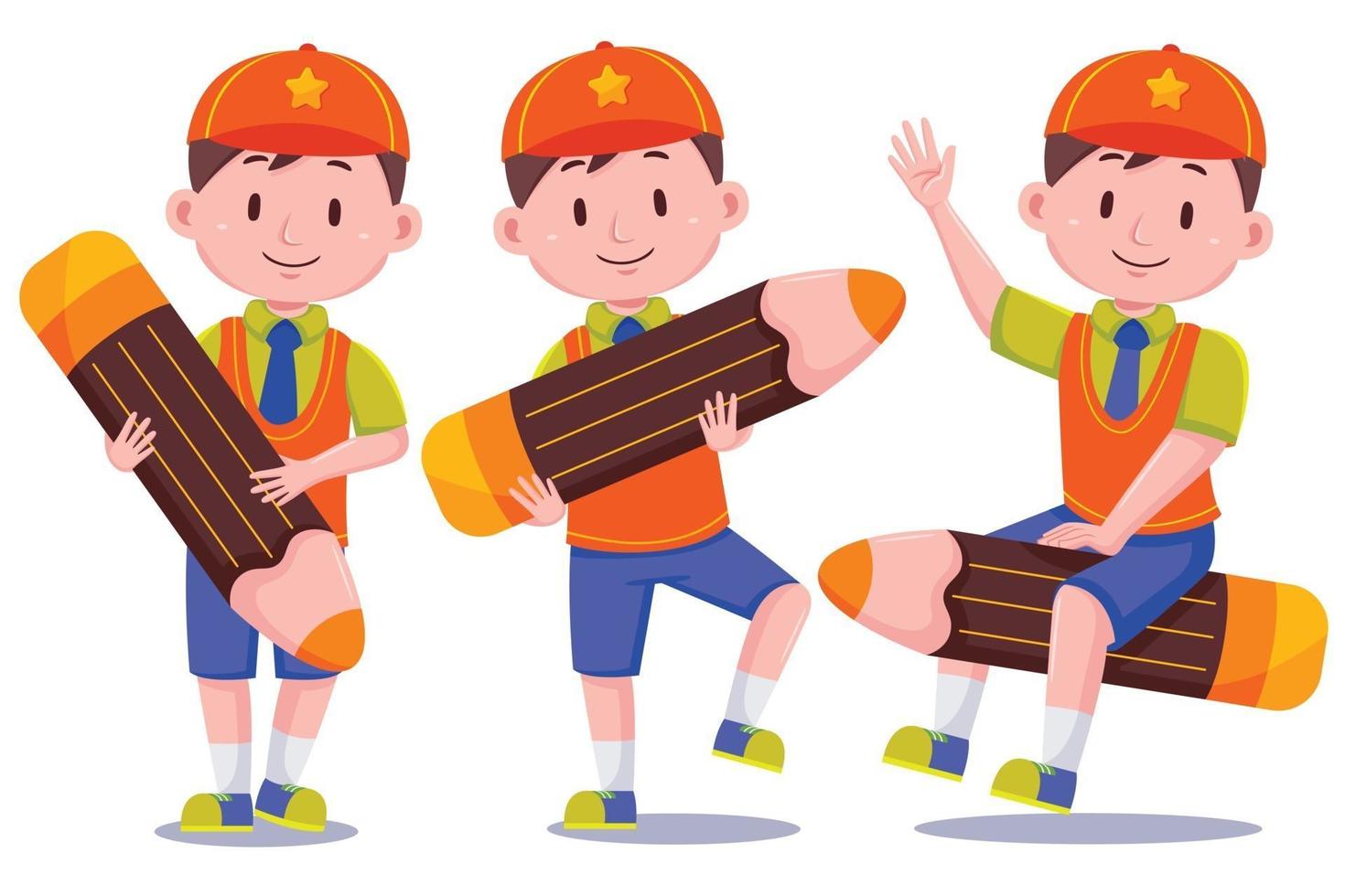 Cute School Boy with Hat and Pencil vector