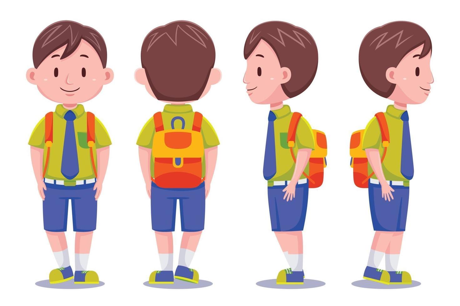 Cute School Boy carrying a backpack set vector