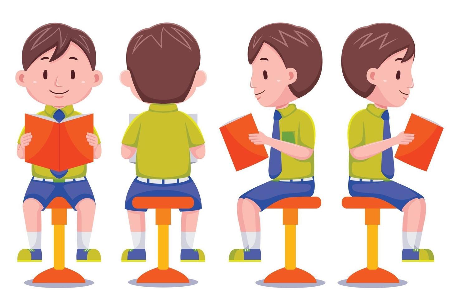 Cute School Boy With Book Set vector