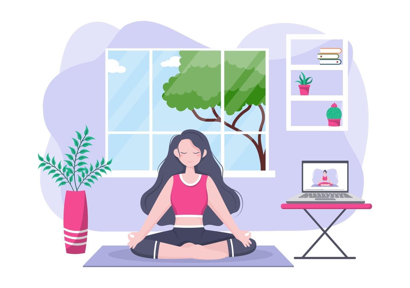 Online Lessons, Yoga and Meditation Classes Concept vector