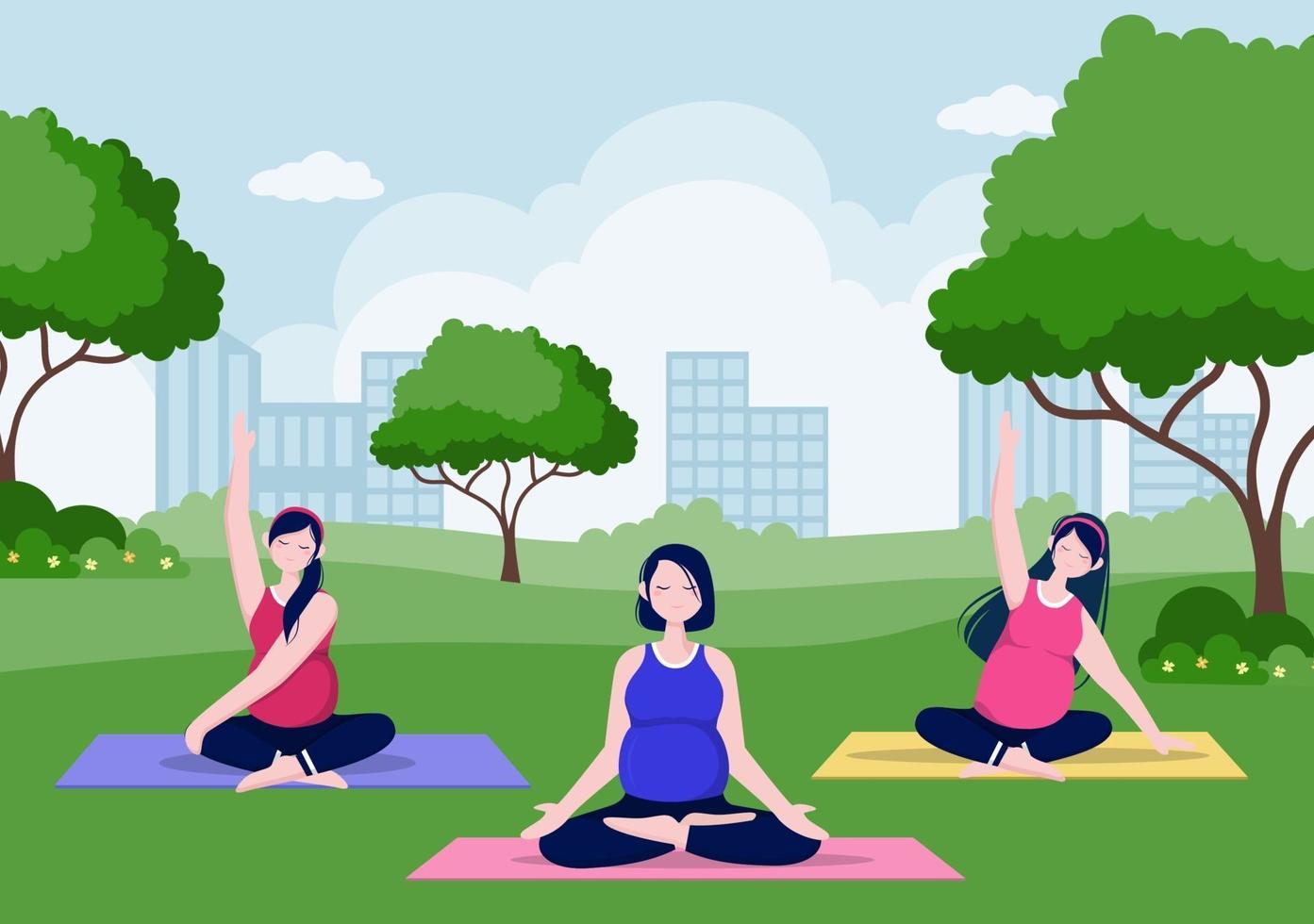 mujer embarazada, hacer, yoga, posturas vector