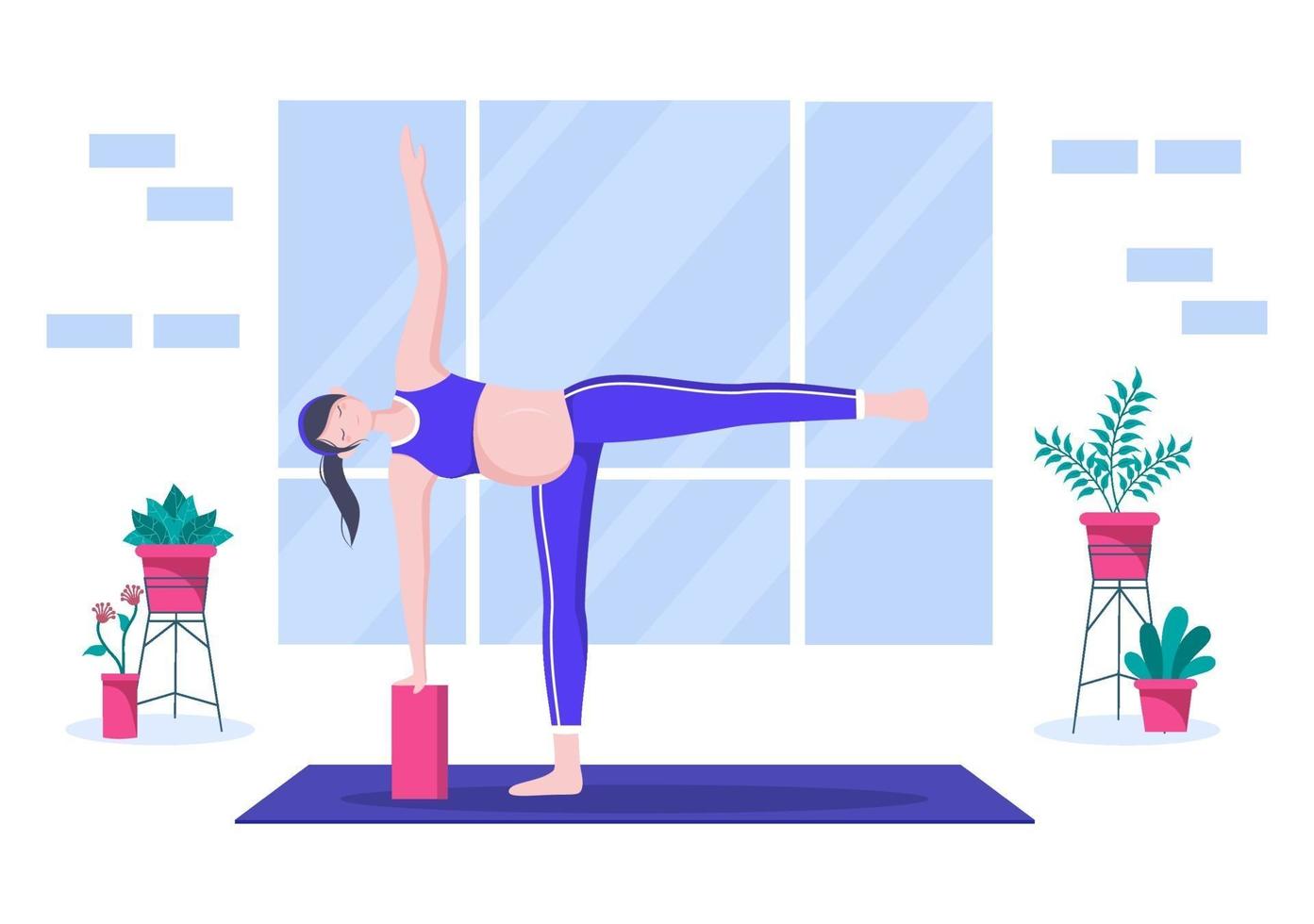 mujer embarazada, hacer, yoga, posturas vector